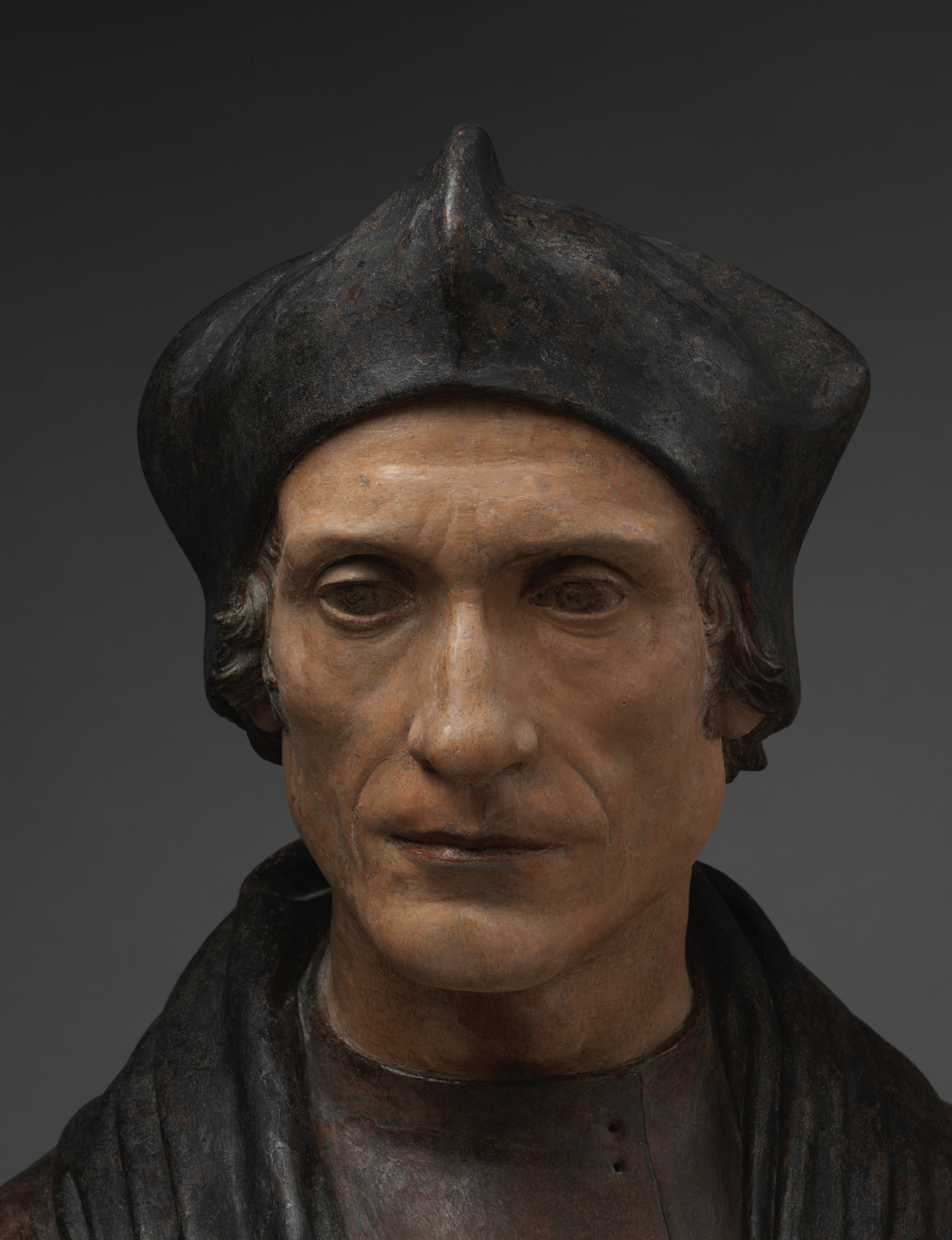 retrato de bulto redondo de Juanelo Turriano, ejemplo de escultura monumental en barro del siglo XVI.