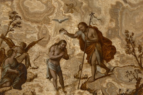 Pintura antigua del siglo XVII ejecutada sobre losa de pizarra negra o paragone, analizada por Anticuarios Bilbao.